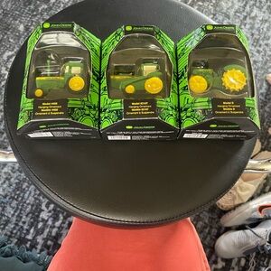 John Deere Green and Yellow Tractor Ornament Trio - Boxed